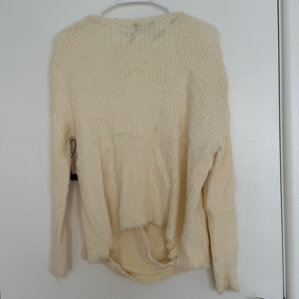 Kerisma Cream Fuzzy Long Sleeve Wrap Sweater Top - Picture 6 of 8